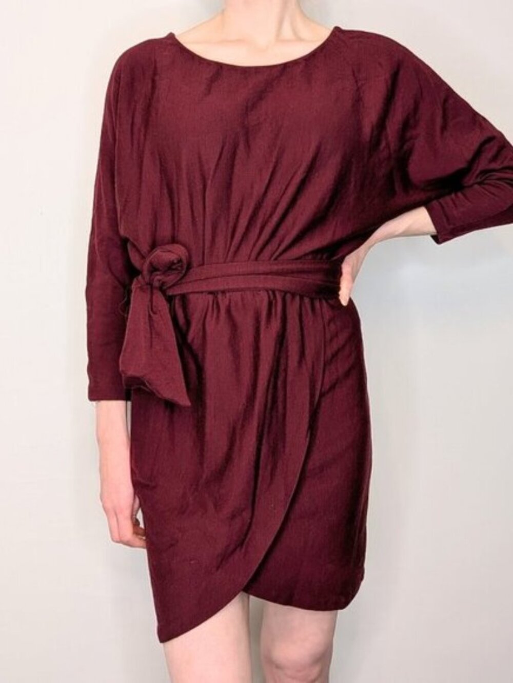 Halston Heritage Burgundy Wool Petal Dress US 4